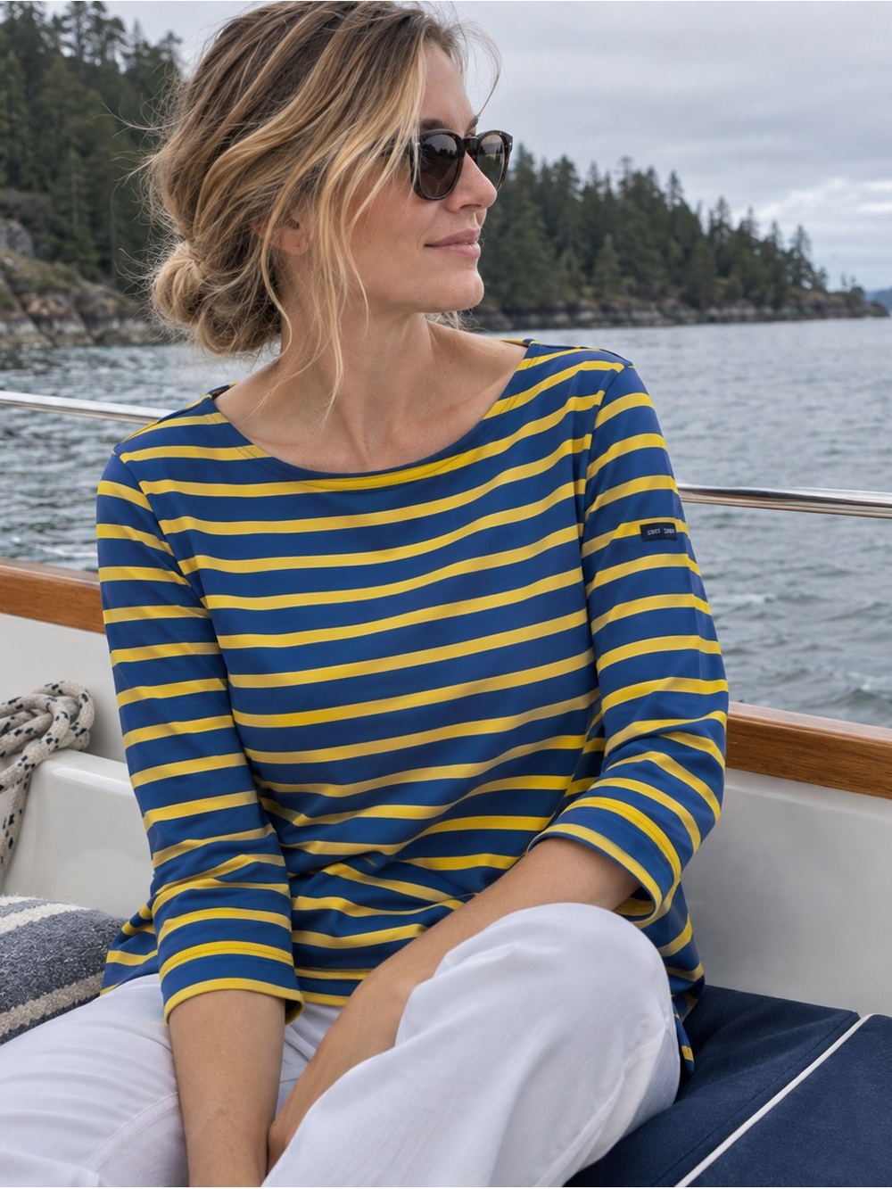 Saint James France Striped Anti-UV Tunic Top Blue Yellow US 12